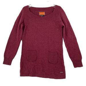Merrell Tunic Sweater Womens M Red Wool Angora Blend Ribbed Knit Pockets